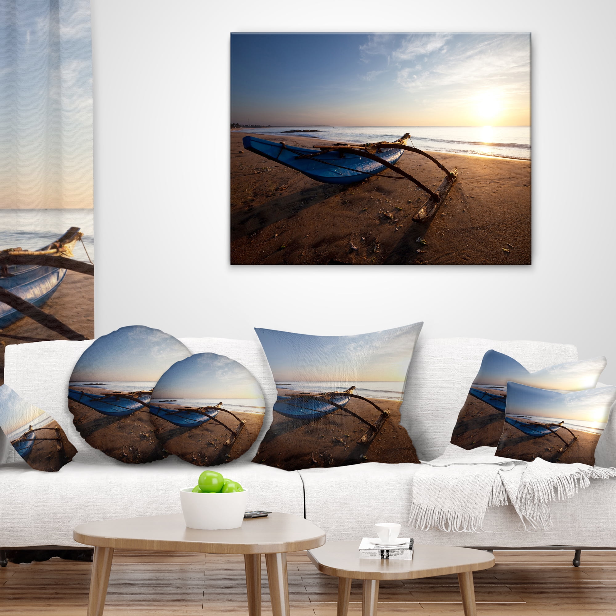 Designart Fishing Boat in Sri Lanka Beach - Seashore Throw Pillow - 12x20