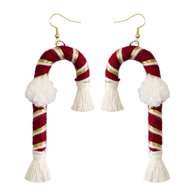 Pendientes Tejidos De Navidad Con Forma De Muleta, Pendientes Bohemios Tejidos Con Borlas, Pendientes Colgantes Trenzados Hechos A Mano Para Mujeres Y Niñas matsuzay AP007544-02