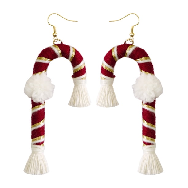 Pendientes Tejidos De Navidad Con Forma De Muleta, Pendientes Bohemios Tejidos Con Borlas, Pendientes Colgantes Trenzados Hechos A Mano Para Mujeres Y Niñas Advancent AP007544-02