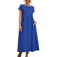 thumbnail image 2 of Cotton Midi Dress for Womens Crew Neck Short Sleeve Casual Dress Loose Tunic Summer Beach Dresses with Pockets, 2 of 4