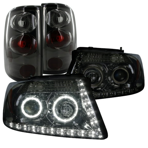 Spec-D Tuning Black Halo LED Projector Headlights LED Pair Compatible with Ford F150 Styleside Left   Right Pair Headlamps Assembly