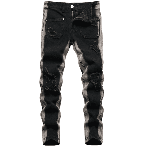 Boy's Skinny Fit Ripped Destroyed Distressed Fashion Denim Jeans Pants Black 14