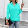 thumbnail image 5 of Womens Collared V-Neck 3/4 Sleeve Loose Fit Polo Shirts Summer Business Casual Tops, 5 of 6