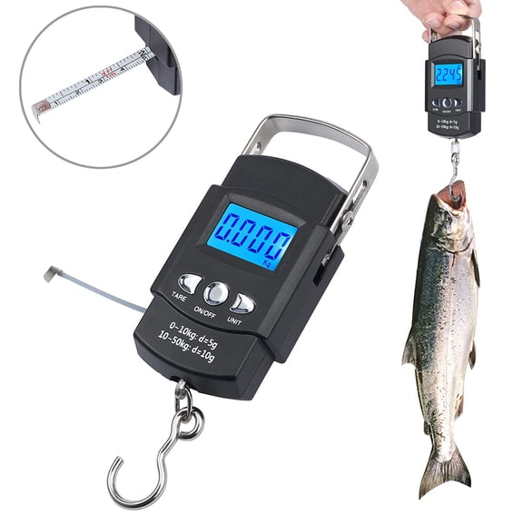 Jercoda Digital Fishing Scale with Built-in Tape, 110lb/50kg Portable Fishing Scale with LCD Display