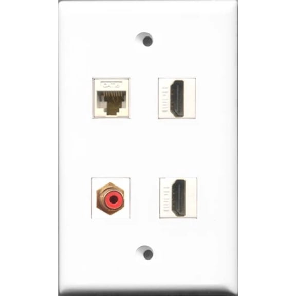 RiteAV - 2 Port HDMI and 1 Port RCA Red and 1 Port Cat6 Ethernet White Wall Plate