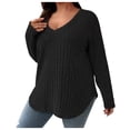thumbnail image 1 of GDREDA Chandails Grande Taille pour Femmes Rondes, Hauts Décontractés d'Automne pour Sortir avec Col en V et Manches Longues Noir,XXXXXL, 1 of 4