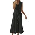 thumbnail image 2 of Zpanxa Women's Button Dress, Sleeveless Turndown Collar Solid Dress, Summer Casual Loose Tank Dress, A-line Solid T Shirt Long Dress, Plus Size Midi Dresses Black XXL, 2 of 7