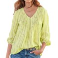 thumbnail image 2 of Chemise Femme Rayée Plissée Manches Longues Col en V Blouse Décontractée, Jaune, 3TG, 2 of 4