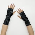thumbnail image 3 of Fingerless Metallic Gloves for Cosplay,Shiny Opera Style Long Gloves with Reflective Coating,Glitter Costume Accessories for Role Play,Elegant Evening Gloves for Adults and Performance Events Black, 3 of 5
