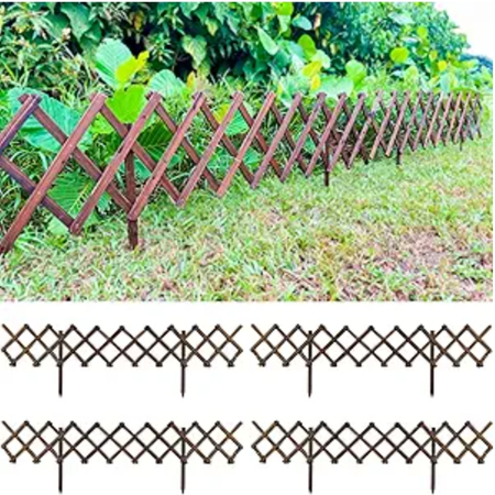 Garden Fence - 4 Pack, Total 24ft (L) Wooden Lattice Flower Edging for Yard Lawn Landscape Patio Outdoor D r, Expandable Plant Garden Trellis Animal Barrier Fence No Dig Panel for Small Dog