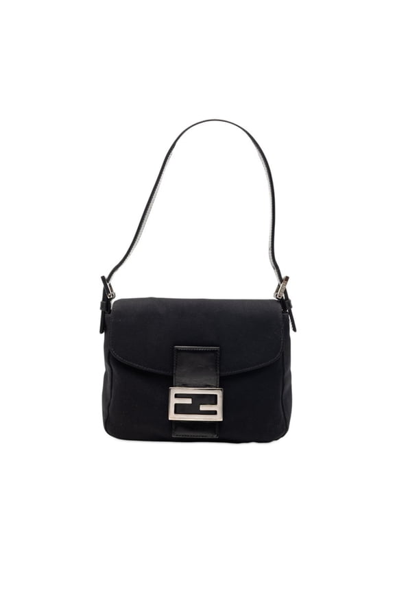 Pre-Owned Fendi Mamma Bucket Handbag Shoulder Bag Black Cotton Canvas Leather Women's FENDI
