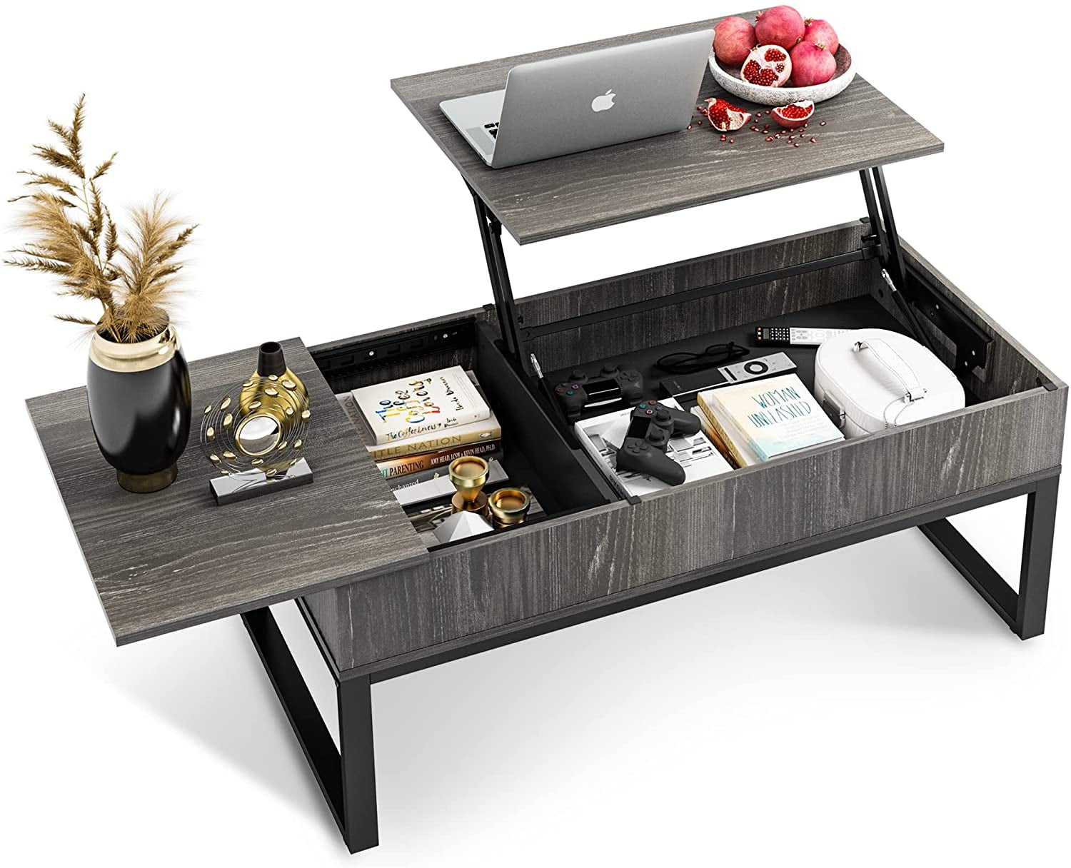 WLIVE Wood Lift Top Coffee Table with Hidden Storage Compartment, Side