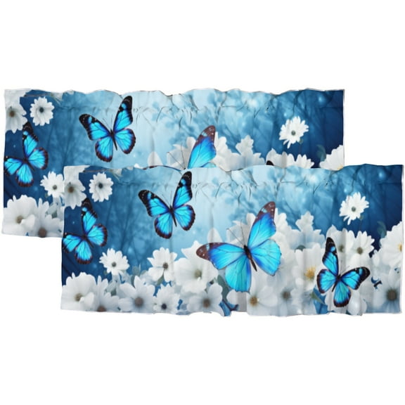 Flower Butterfly Blackout Curtain Valances Spring Floral Butterfly Living Room Windows Valance Rod Pocket 1 Panel 54x18inch(2Pcs)