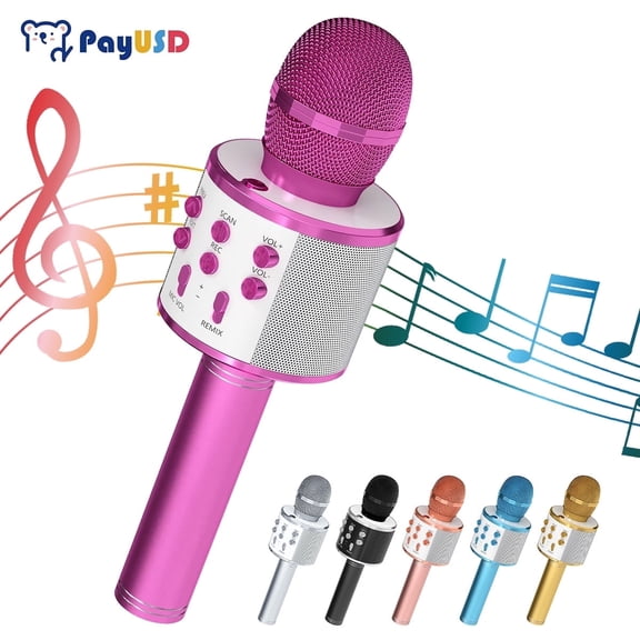 Wireless Microphone for Kids Bluetooth Karaoke Microphone for adults 5-in-1 Portable Handheld Mic Speaker Birthday Christmas Gifts Toys for Girls Boys Adults All Age, Pink