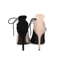 thumbnail image 4 of Two Tone Front Lace Up Peep Toe High Heel Booties Faux Suede - 6 / Black, 4 of 10