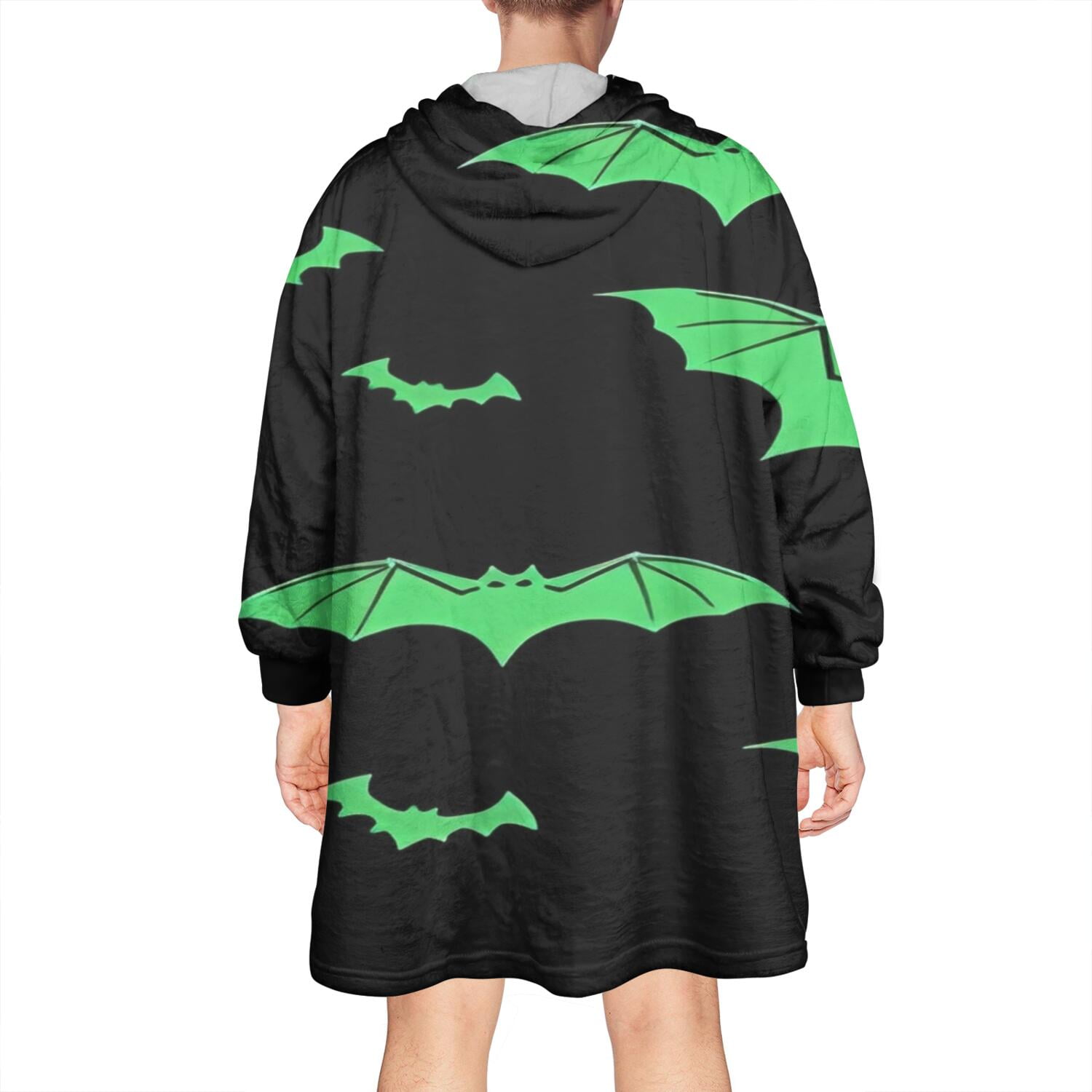 Wearable Oversized Blanket,Black Halloween Bats with Green Wearable Blanket Hoodie for Adults,Cozy Hooded Blankets with Super Pockets,Super Warm Fuzzy Pullover for Women & Men