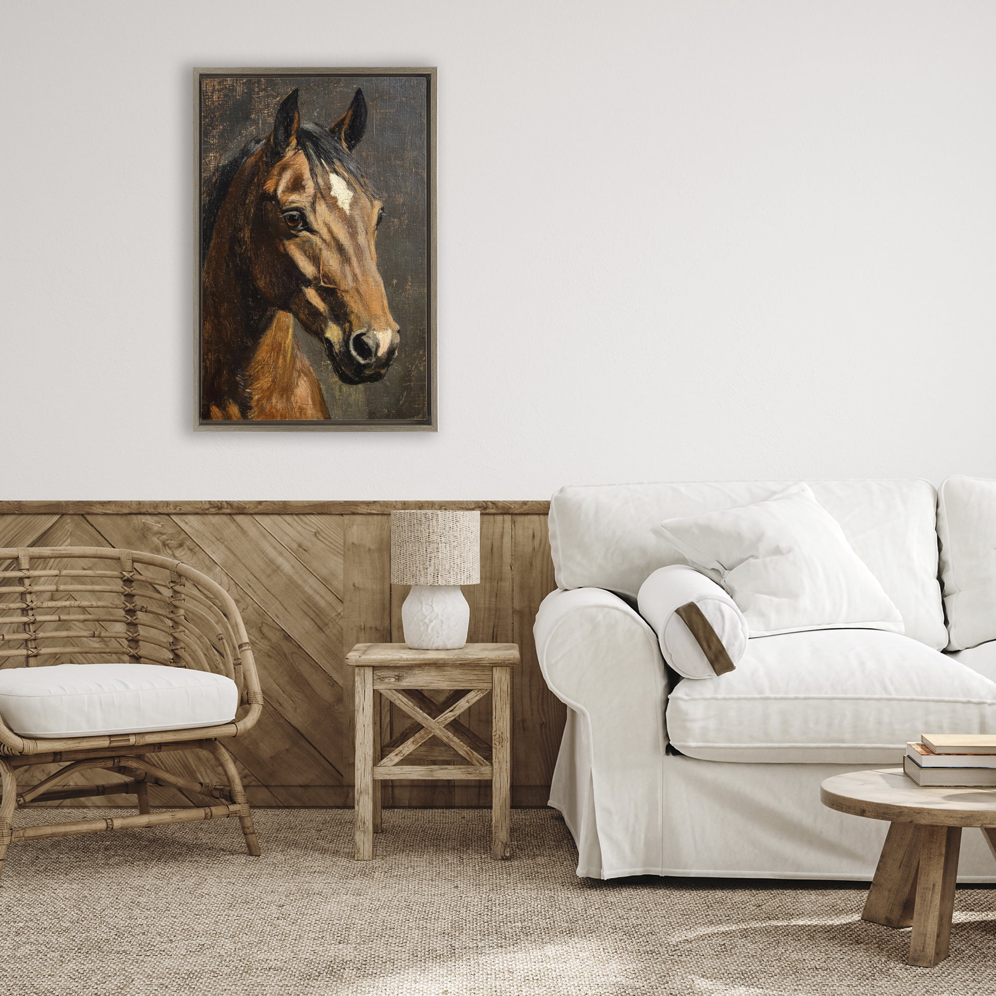 Stupell Industries Horse Portrait Study Brown Framed Floater Canvas Wall Art, design by Petal Prints Design