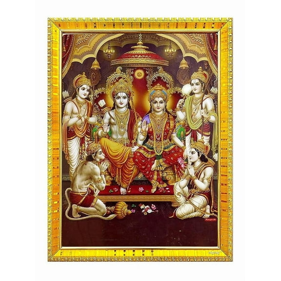zig zag Lord Ram Darbar Photo Frame For Wall / Table / Pooja Room ( 7x9 inches, Acrylic Glass) Golden, Rectangular