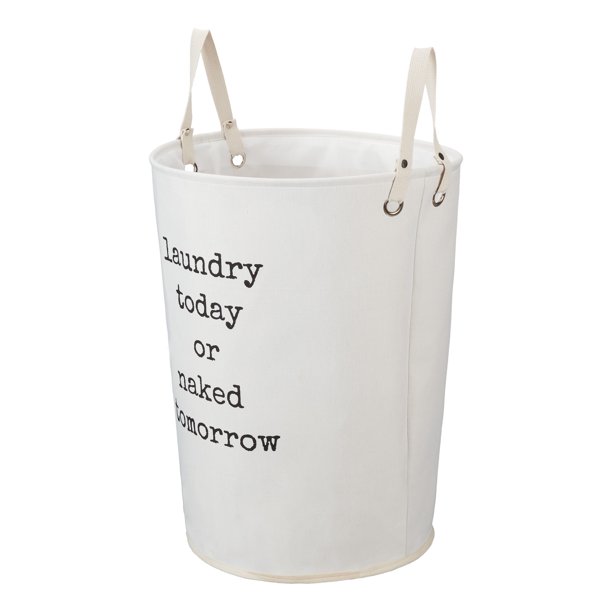Mainstays Jumbo Canvas Hamper, Laundry Today Quote, Natural Finish