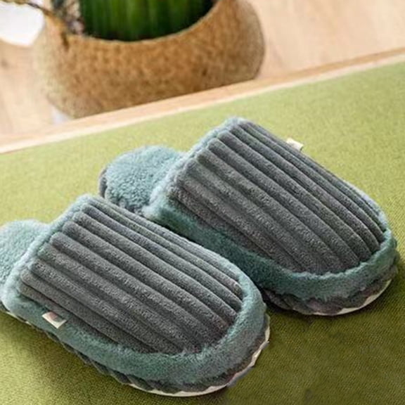 Weloille Home Cotton Slippers Corduroy Splicing Couple Home Shoes, Warm Plush Cotton Slippers Soft Bottom Mute Non-slip