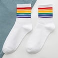 thumbnail image 1 of Calcetines de mujer, calcetines de longitud media, medias de otoño e invierno, calcetines de arcoíris a rayas, calcetines de algodón altos de estilo japonés para mujer, 1 of 5