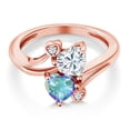 thumbnail image 3 of Gem Stone King 18K Rose Gold Plated Silver White Moissanite Mercury Mist Mystic Topaz Ring for Women (1.83 Cttw, Heart Shape 6MM, Gemstone Birthstone, Size 5), 3 of 6