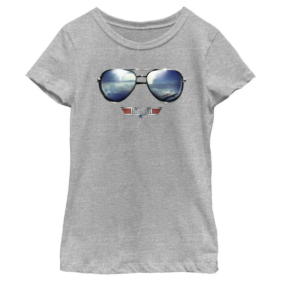 Girl's Top Gun Aviator Sunglasses Reflection Logo  Graphic T-Shirt