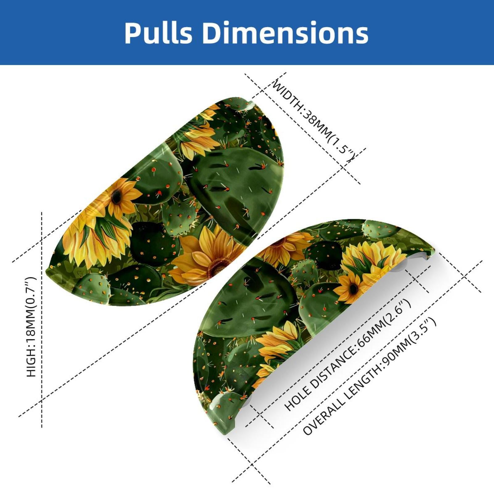 PhooArto 6 Pcs Cup Drawer Pulls, Cactu Sunflowers Pattern Shell Shape Handles Cabinet Knobs for Dresser Cupboard Closet Wardrobe with Screws