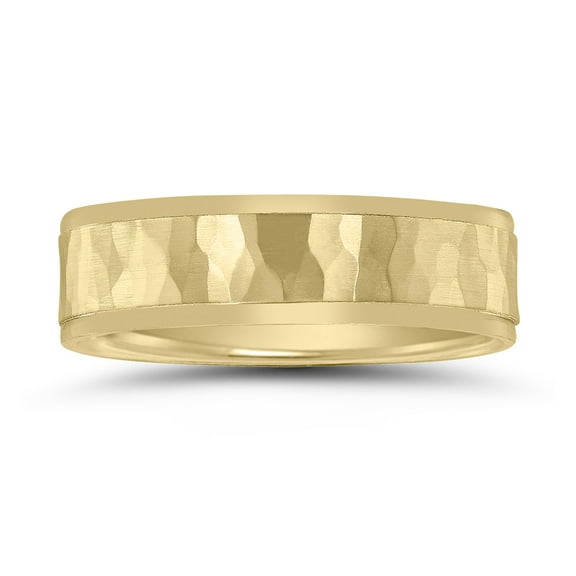 SZUL Men's 10K Yellow Gold 6mm Wedding Band with Hammered Center