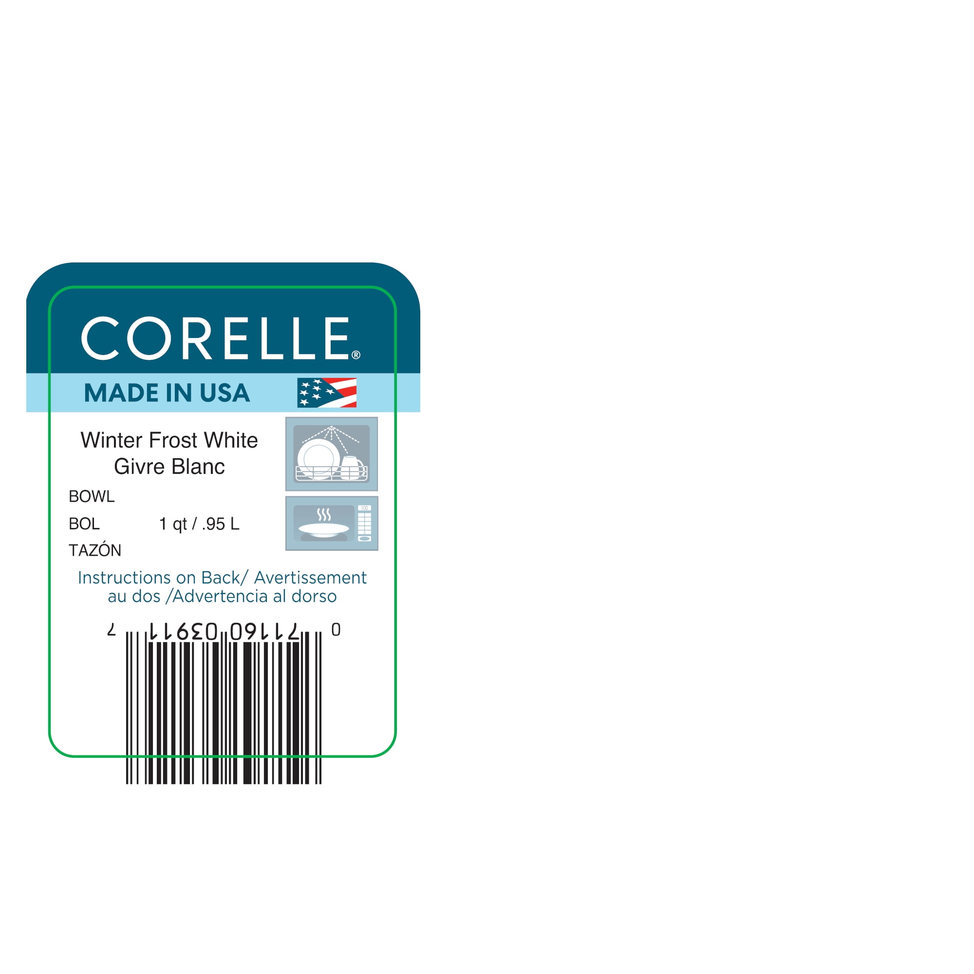Corelle Winter Frost White, Round Serving Bowl, 1-Quart