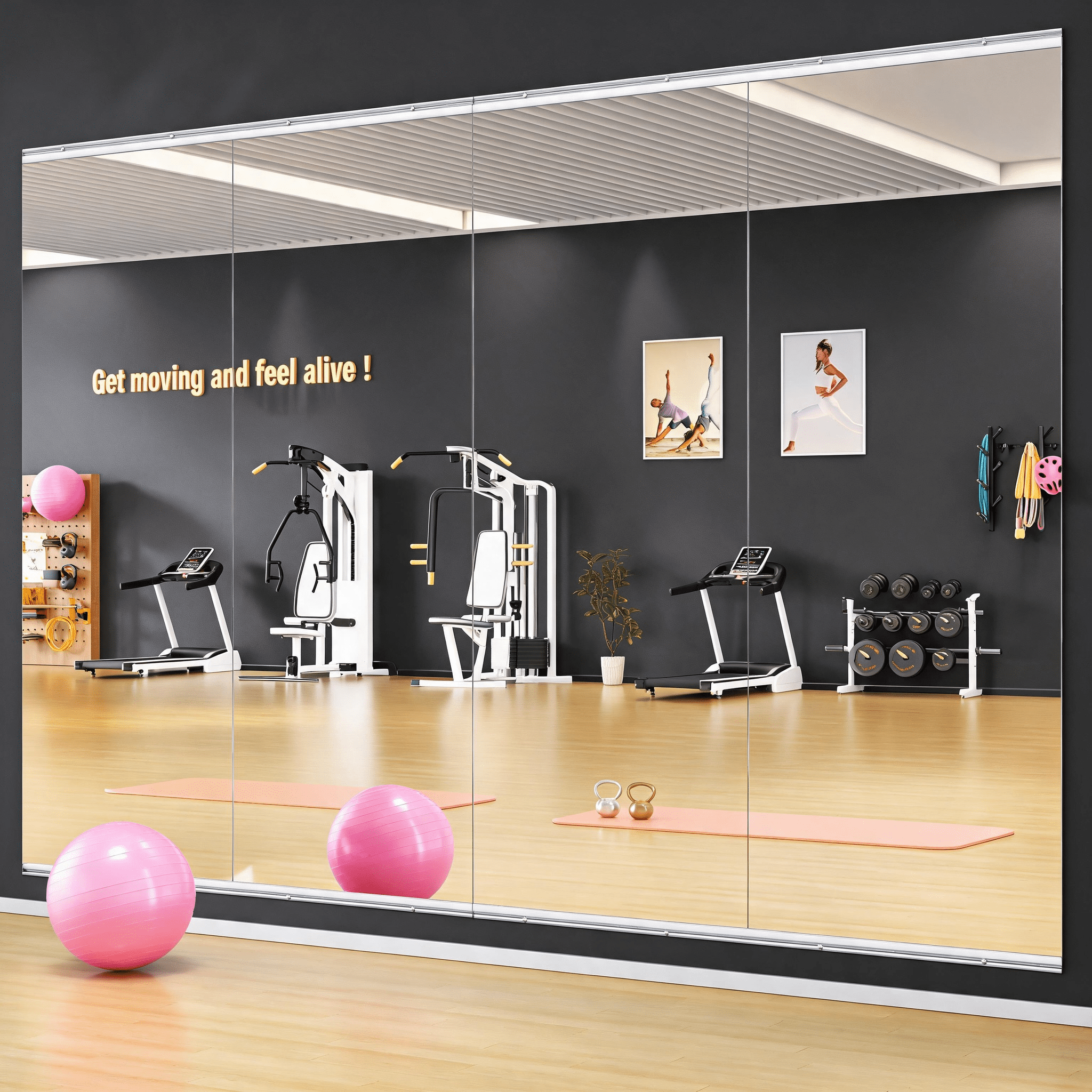2-Piece 71x32-Inch Home Gym Mirror with HD Tempered Glass, Large Full Length Mirror and Fitness Mirror for Yoga Garage Dance Studio, Silver