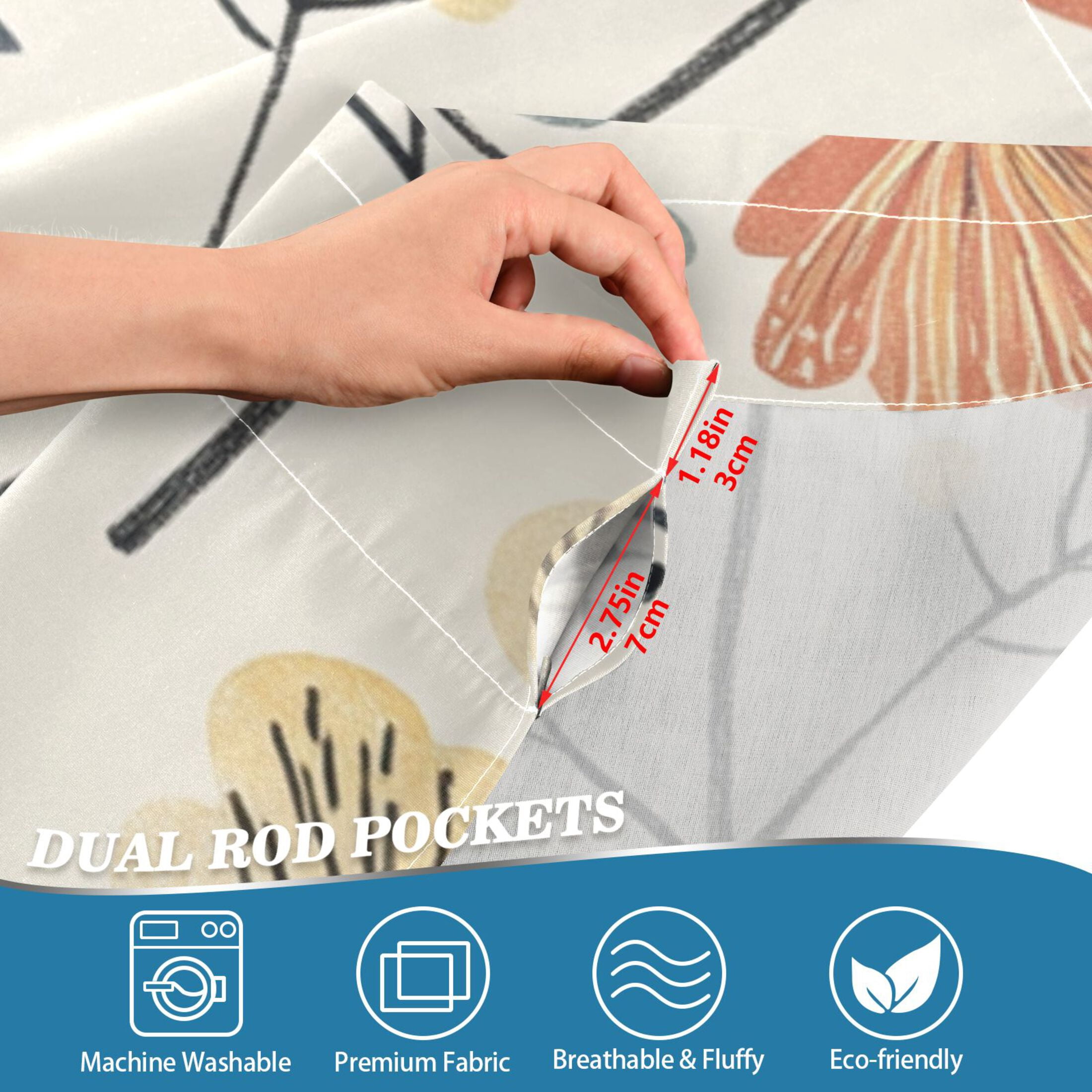 Hand Drawn Bird 27"x36" Linen Look Cafe Curtain Set with Privacy and UV Protection