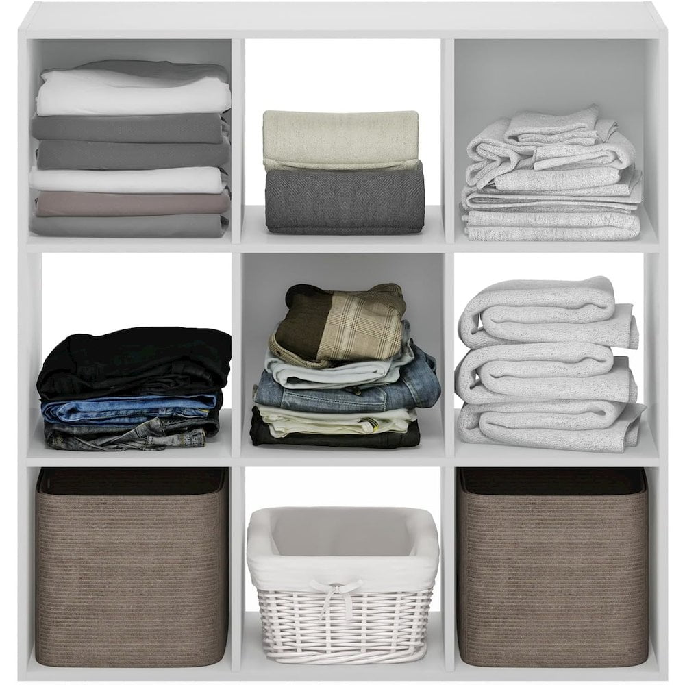 FurniFact White Engineered Wood 9 Cube Storage Organizer with Modern Storage Cubes