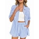 thumbnail image 3 of Conjunto de Dos Piezas para Mujer 2026: Camisa A Rayas y Pantalones Cortos. Azul L, 3 of 7