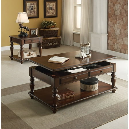 Simple Relax Farrel 2pcs Walnut Lift Top Coffee Table Set With Drawers Simple Relax Farrel 2pcs Walnut Lift Top Coffee Table Set With Drawers
