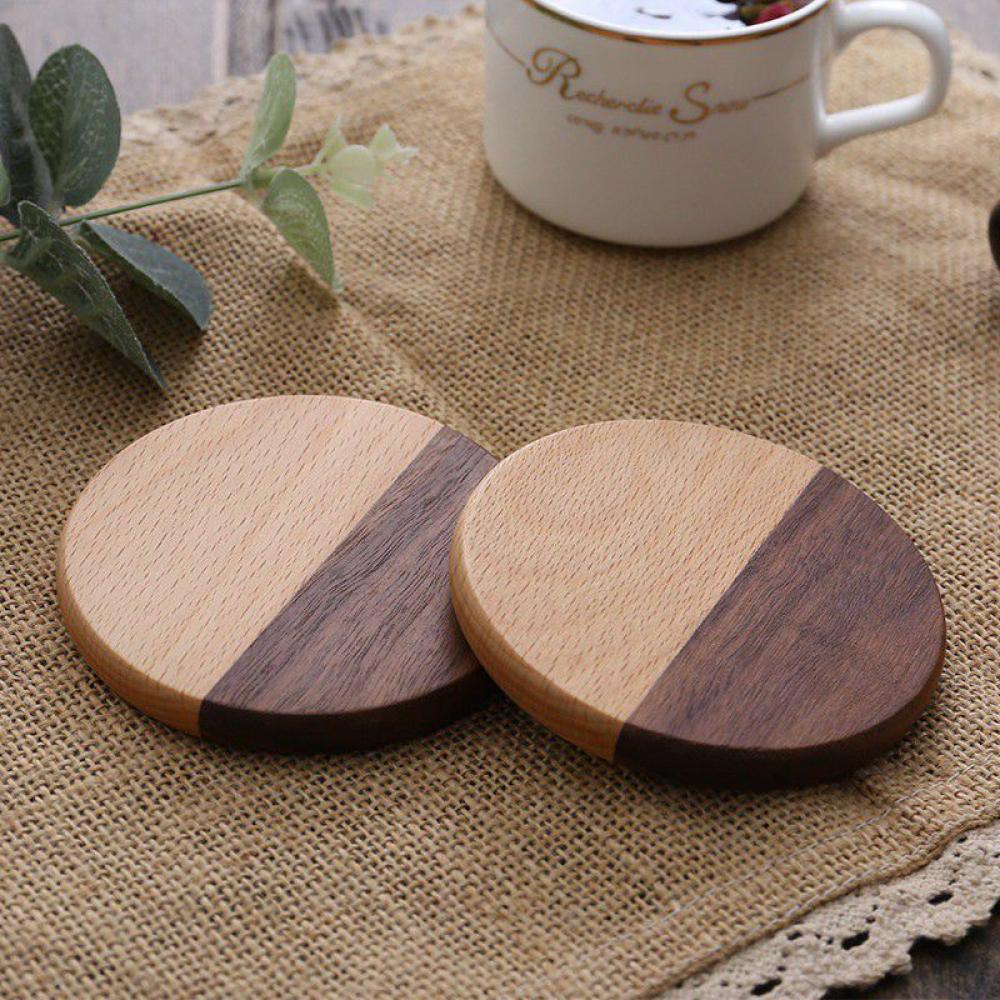 Crowdstage Round Wooden Drink Coasters Tea Coffee Cup Pads Placemats Decor Durable Heat Resistant Drink Mat Coaster (plate) - image 2 of 8