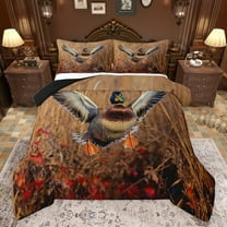 jejeloiu Wild Mallard Duck Queen Comforter Set,Hunting And Fishing Bedding Sets,Wildlife Duck Bedding Comforter Set For Men Women,Luxury Bedroom Decor Reversible,3pcs