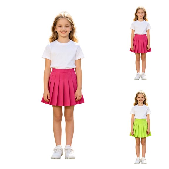 Fozruso School Uniform Pleated Skirt For Girls, Summer A Line Skirt Tennis Skirts with Elastic Waist(Green)
