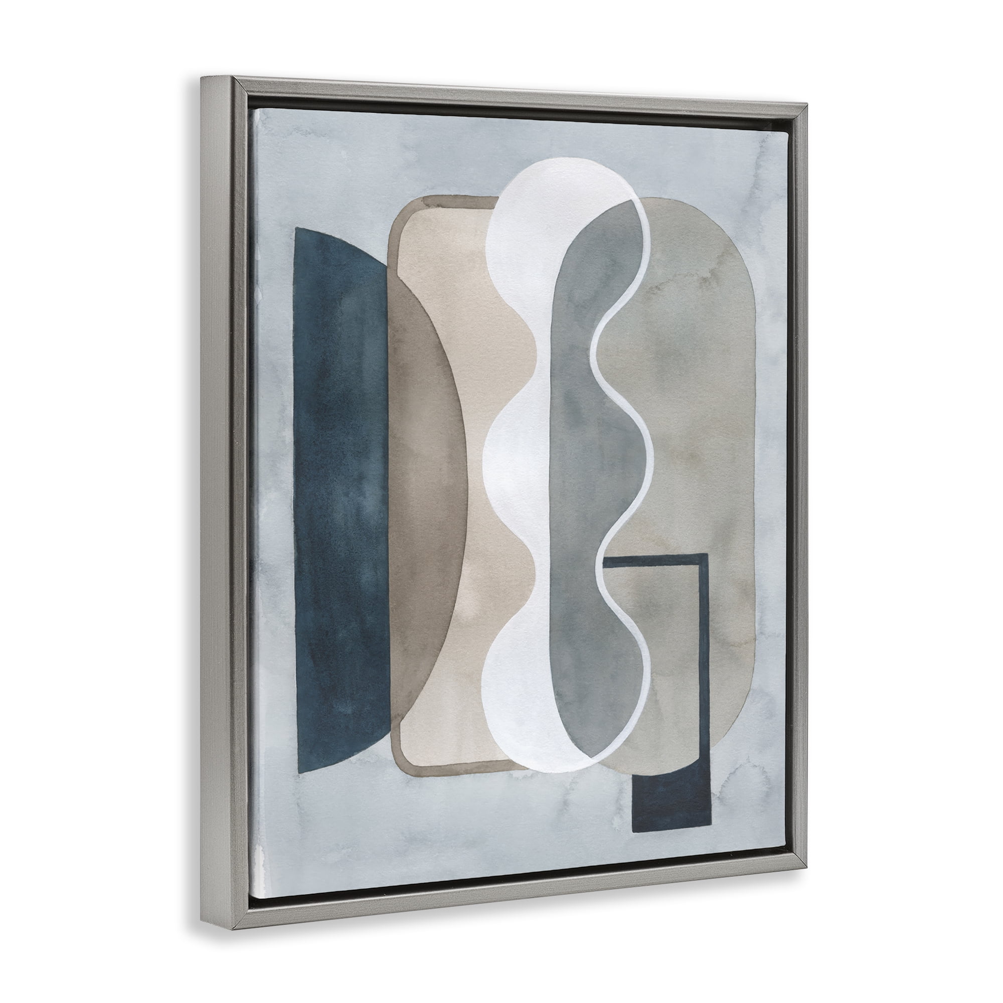 Stupell Industries Wavy Opaque Shapes Abstract Painting Gray Floater Framed Canvas Art Print Wall Art, 17 x 21