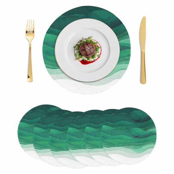 Round Placemats Sage Green Gradient Waves 15 inch Set of 6 Table Mats for Dining Table Abstract Heat Resistant Non-Slip Kitchen & Home Decorative Place Mat Set