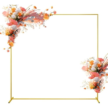 Wedding Arch Backdrop Stand, 6.6x6.6 FT Gold Wedding Arches for Ceremony Square Metal Balloon Arch Stand Garden Arbor Frame for Wedding Birthday Party Baby Shower Photo Booth Background Decoration