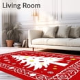 thumbnail image 2 of ODIKA 6x9 Machine Washable Non-Slip Area Rug, Nordic Winter Pine Embroidery Cushion Design with Festive Baubles High Traffic Rug, Red, 649484, 2 of 7