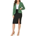 thumbnail image 3 of INSPIRE CHIC Women's Notched Lapel Long Sleeves Button Striped Blazer XL Green White, 3 of 9