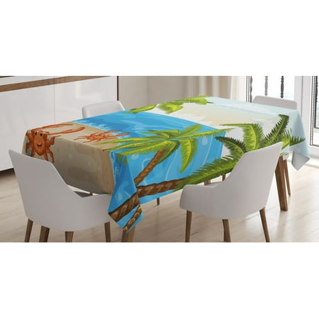 

Crabs Decor Tablecloth Cartoon Style Illustration of Palm Trees and Crabs on Beach Cloudy Sky Print Rectangular Table Cover for Dining Room Kitchen 52 X 70 Inches Aqua Beige by Ambesonne