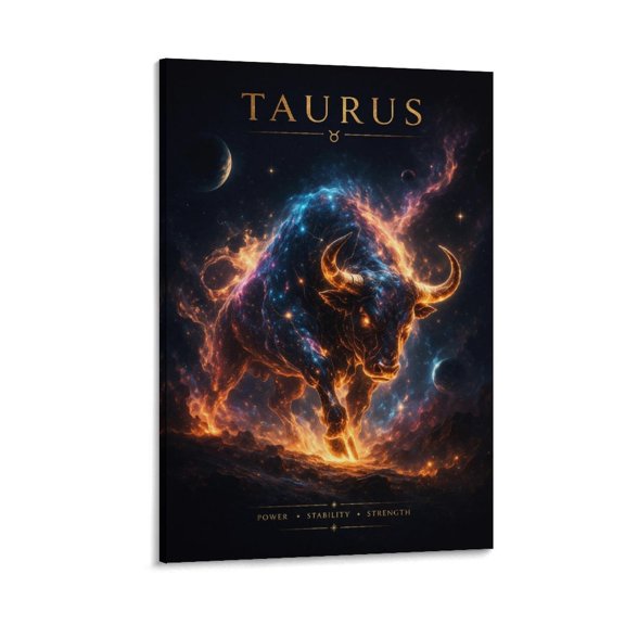 Taurus Zodiac Poster Black Gold Astrology Horoscope Birthday Gift Wall Art Poster Gifts Bedroom Prints Home Decor Hanging Picture Canvas Painting Posters 24x36inch(60x90cm)