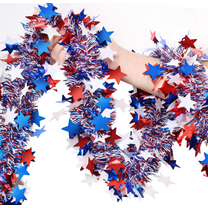 4th of July Garland Decorations,40Ft Glitter Tinsel Patriotic Decor for Tree Car Golf Cart Parade Float Bike Party Table Yard Door Boat Indoor Outdoor Holiday Home
