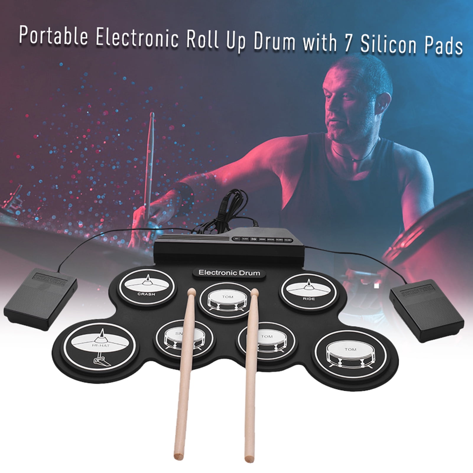 Nishore Electronic Drum,Drum Pads With Set Drum Kit Usb Roll- Silicon Roll- Silicon Drum Pedals Children Kids Pads With Drumsticks Silicon Drum Set Size Usb Roll- With Drumsticks Pedals Wotao