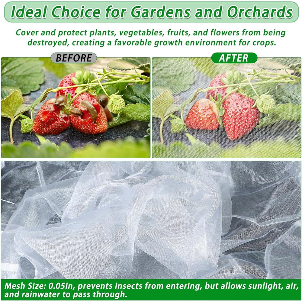2 Pack Garden Netting for Raised Beds, Raised Bed Plant Covers for Garden Protection, Fine Mesh Bird Netting Pest Barrier Screen with Drawstring and Clips for Protecting（Only cover）