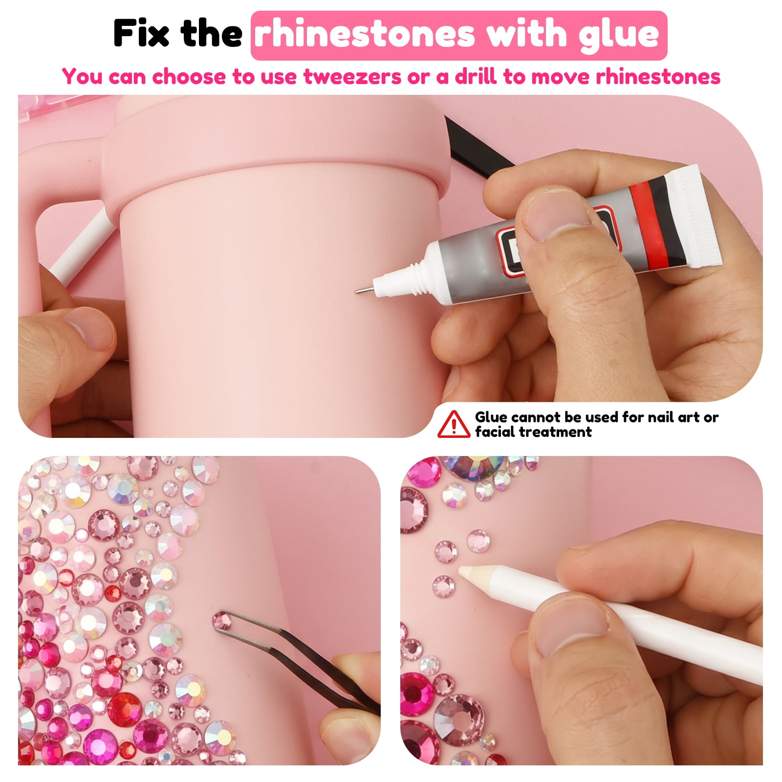 Atopoler 28 Type Pink Rhinestone Bedazzling Kit,11760 Pcs Resin Rhinestone with Glue Tweezers Pickup Pen,Gems Diamonds for Bottle Phone Makeup