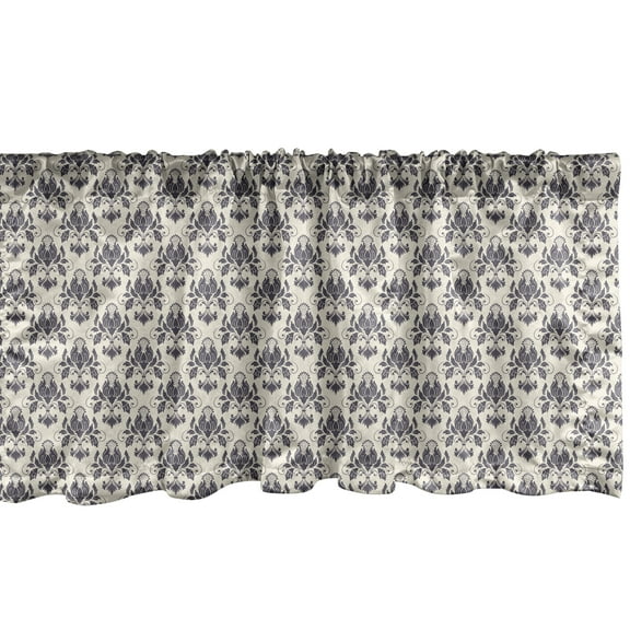 Ambesonne Damask Valance Pack of 2, Antique Floral Leaves Art, 54"X12", Eggshell Purple Grey